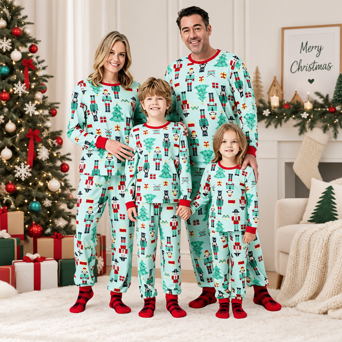 Christmas Nutcracker & Tree Print Family Matching Pajamas