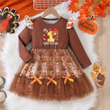 Thanksgiving Turkey Print Tulle Princess Dress