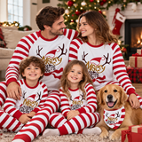 Christmas Reindeer Stripes Print Family Matching Christmas Pajamas