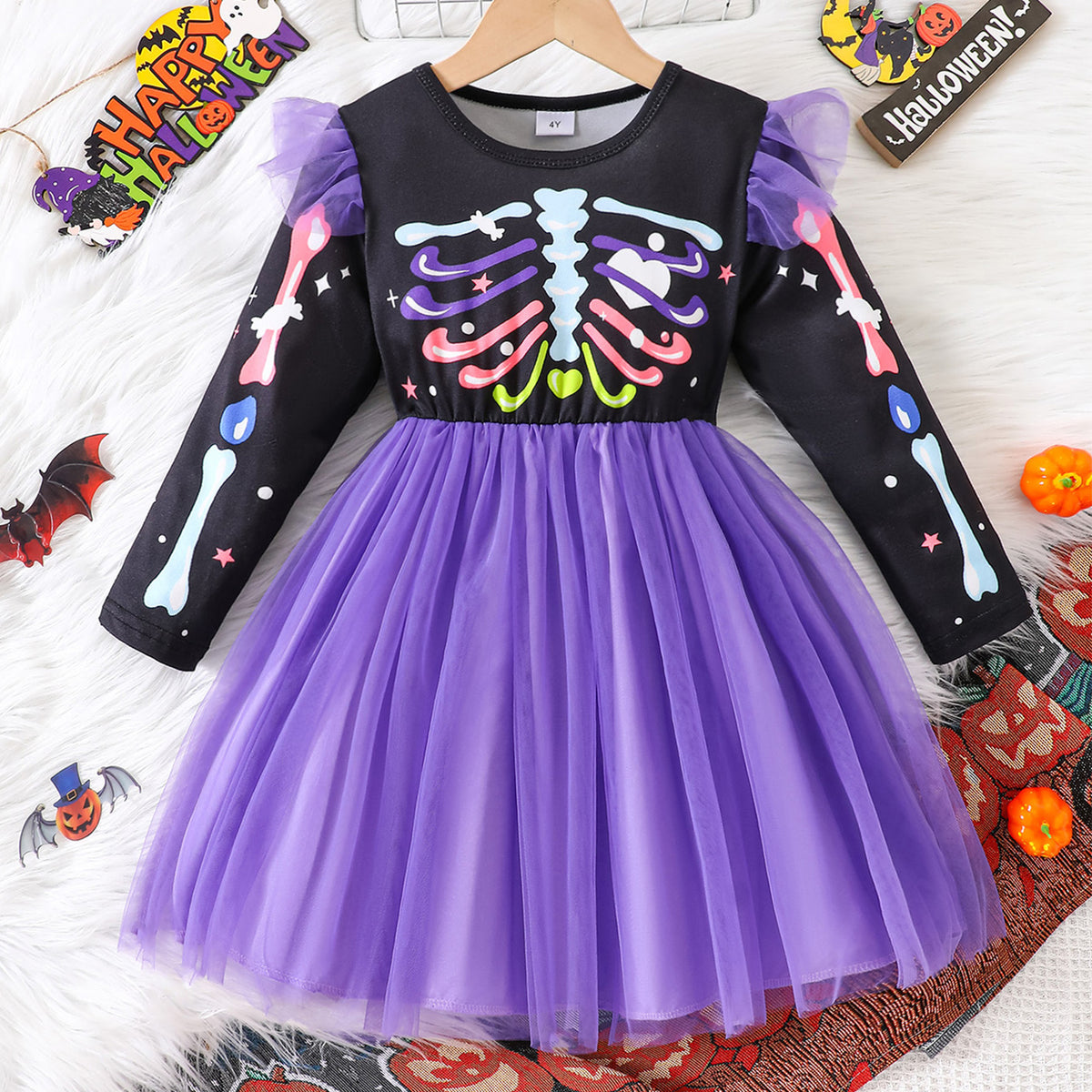 Halloween Skeleton Print Tulle Dress