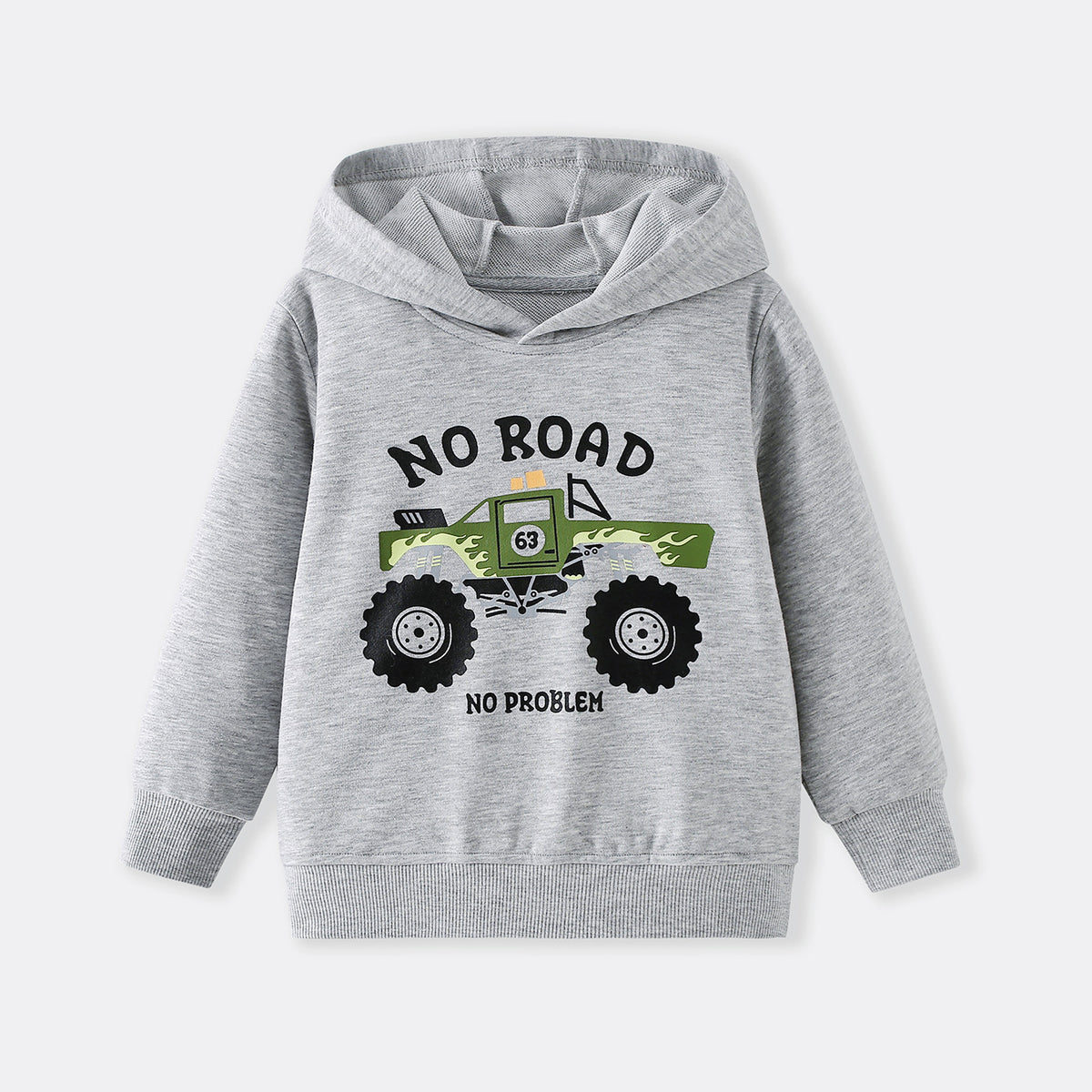 Boys' Car Print Hooded Long Sleeve Sweatshirt