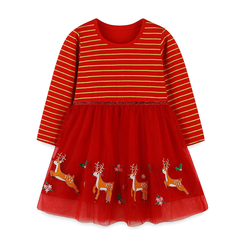 Girls' Christmas Reindeer Tulle Dress