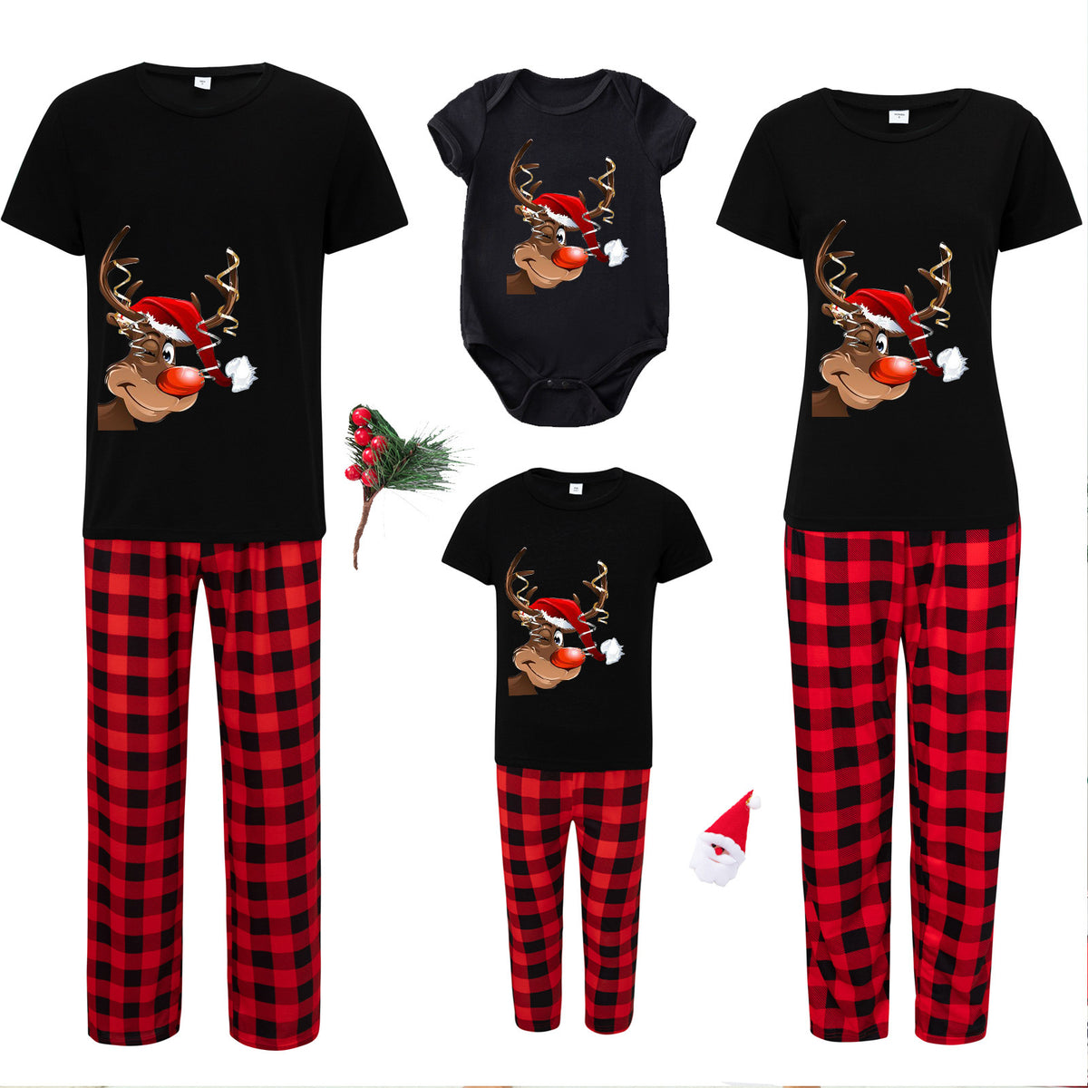 Christmas Reindeer Plaid Family Matching Christmas Pajamas for Adults, Kids & Pets