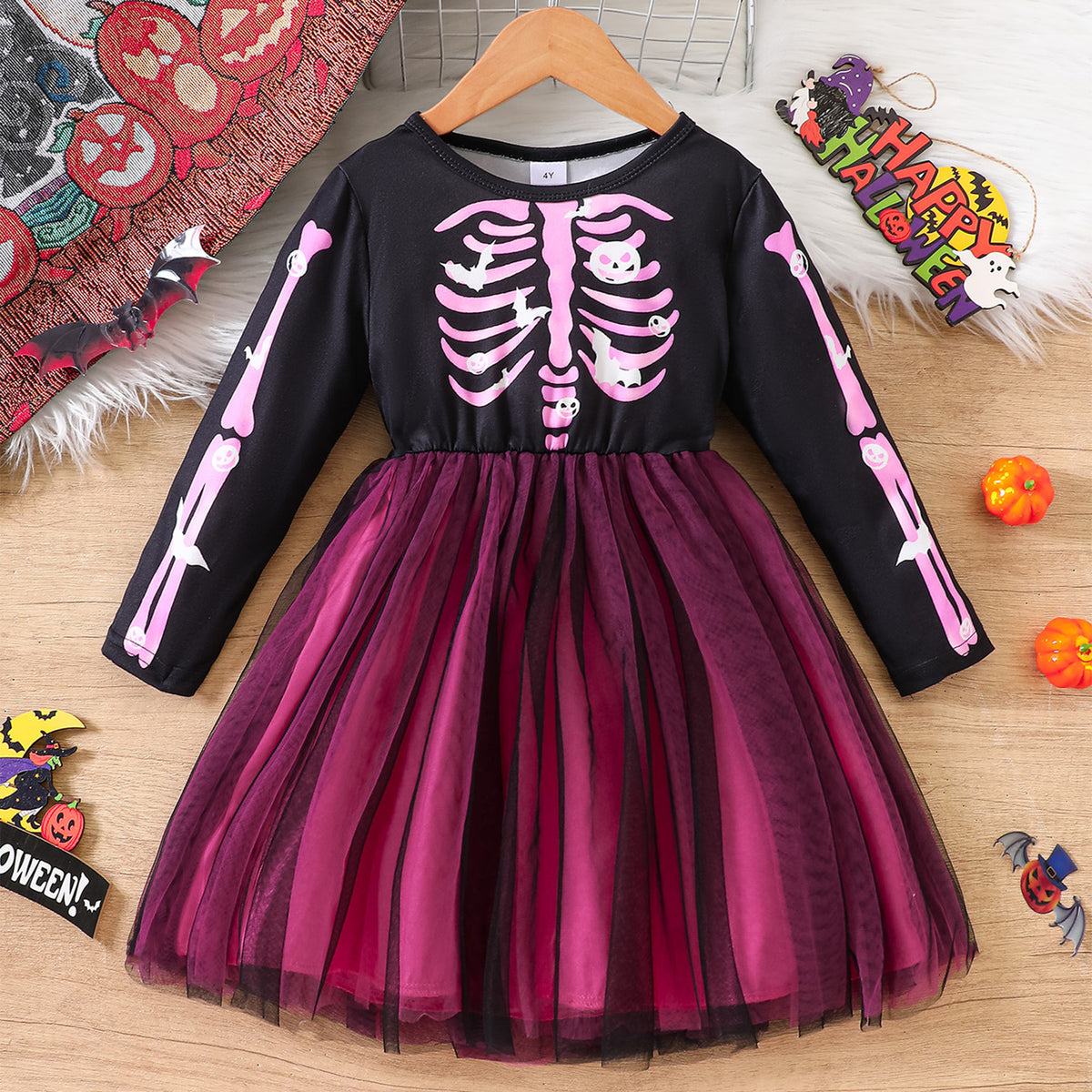Halloween Skeleton Print Tulle Dress