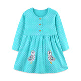 Girls' Animal Embroidered Spotted Long Sleeve Dress