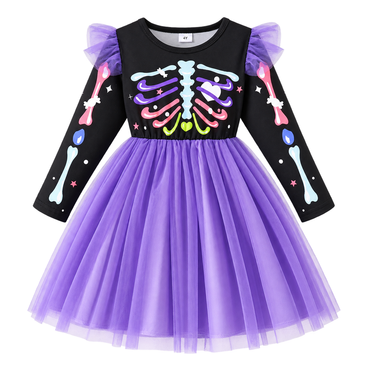 Halloween Skeleton Print Tulle Dress