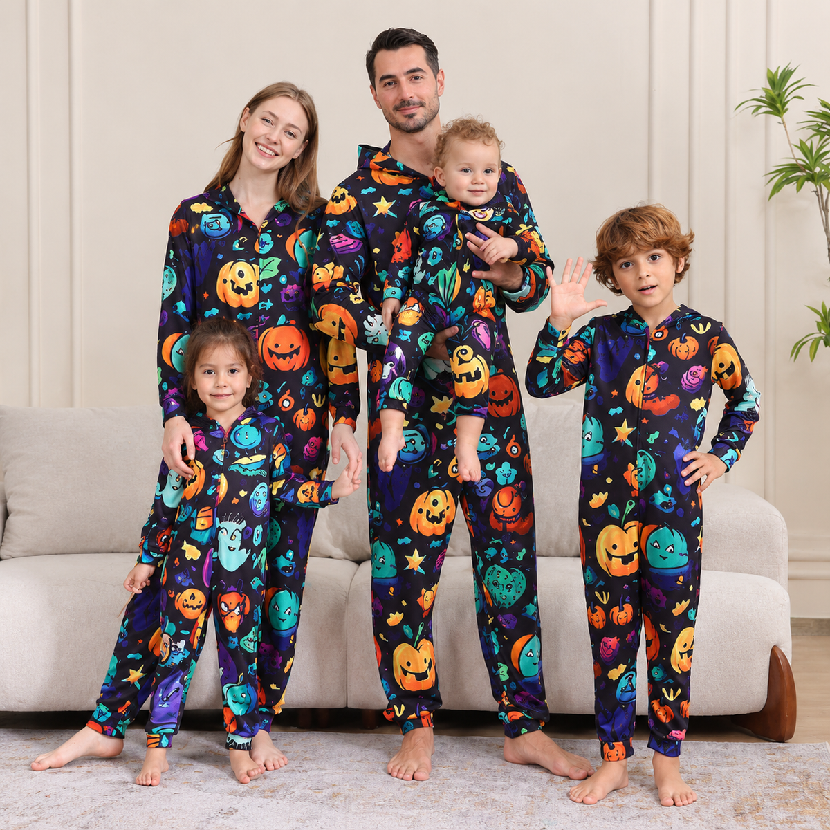 Colorful Pumpkins Ghosts Family Matching Halloween Pajamas