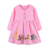 Girls' Animal Embroidered Spotted Long Sleeve Dress