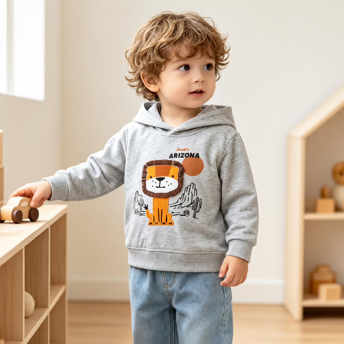 Cartoon Lion Print Hooded Sweatshirt