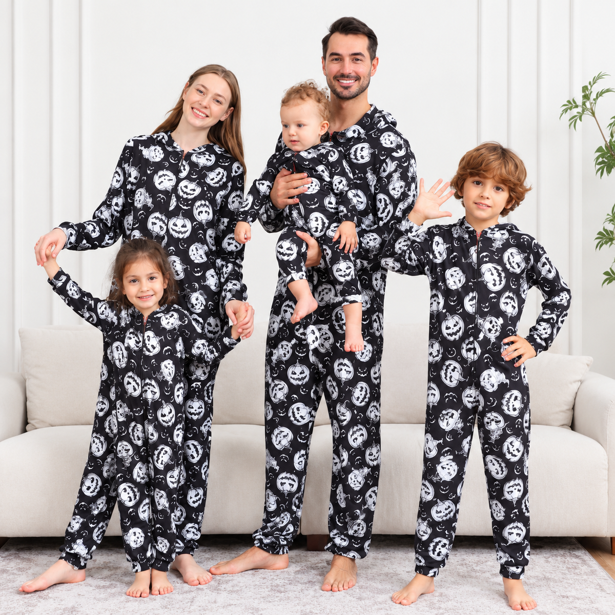 Black Pumpkins Ghosts Family Matching Halloween Pajamas