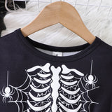 Girls' Halloween Skeleton Spider Web Tutu Dress
