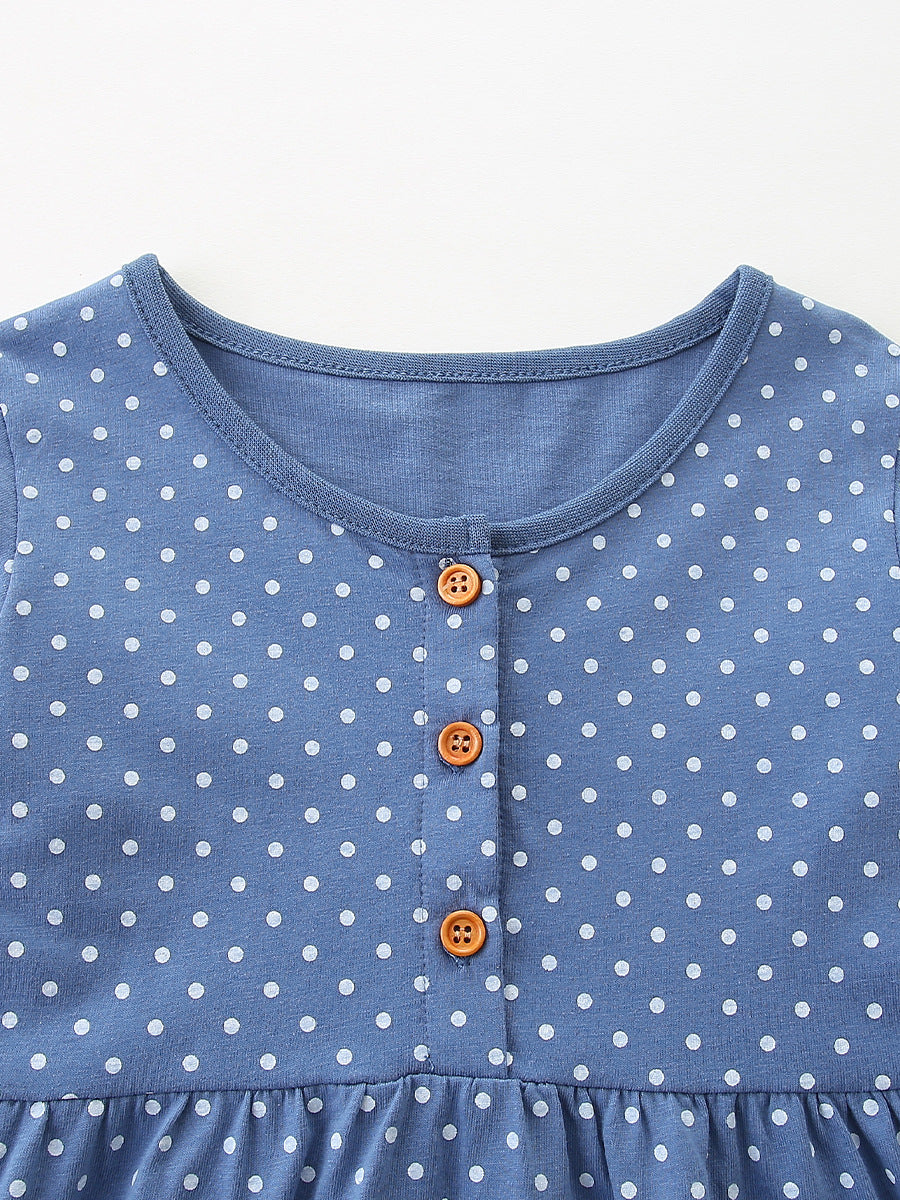 Girls' Animal Embroidered Spotted Long Sleeve Dress