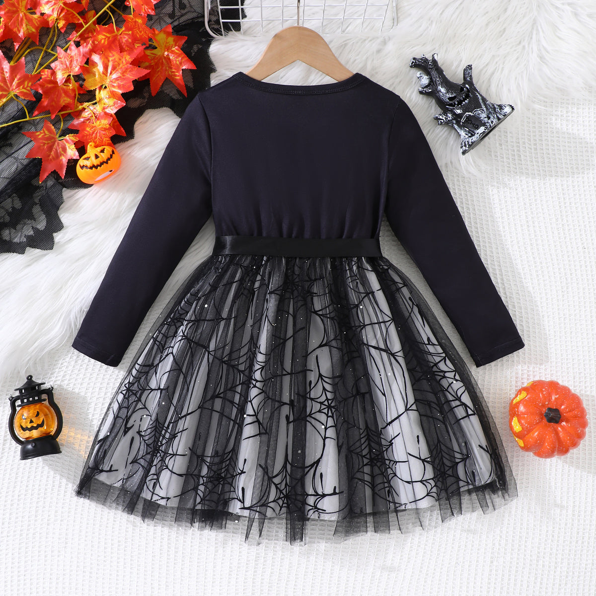 Girls' Halloween Skeleton Spider Web Tutu Dress