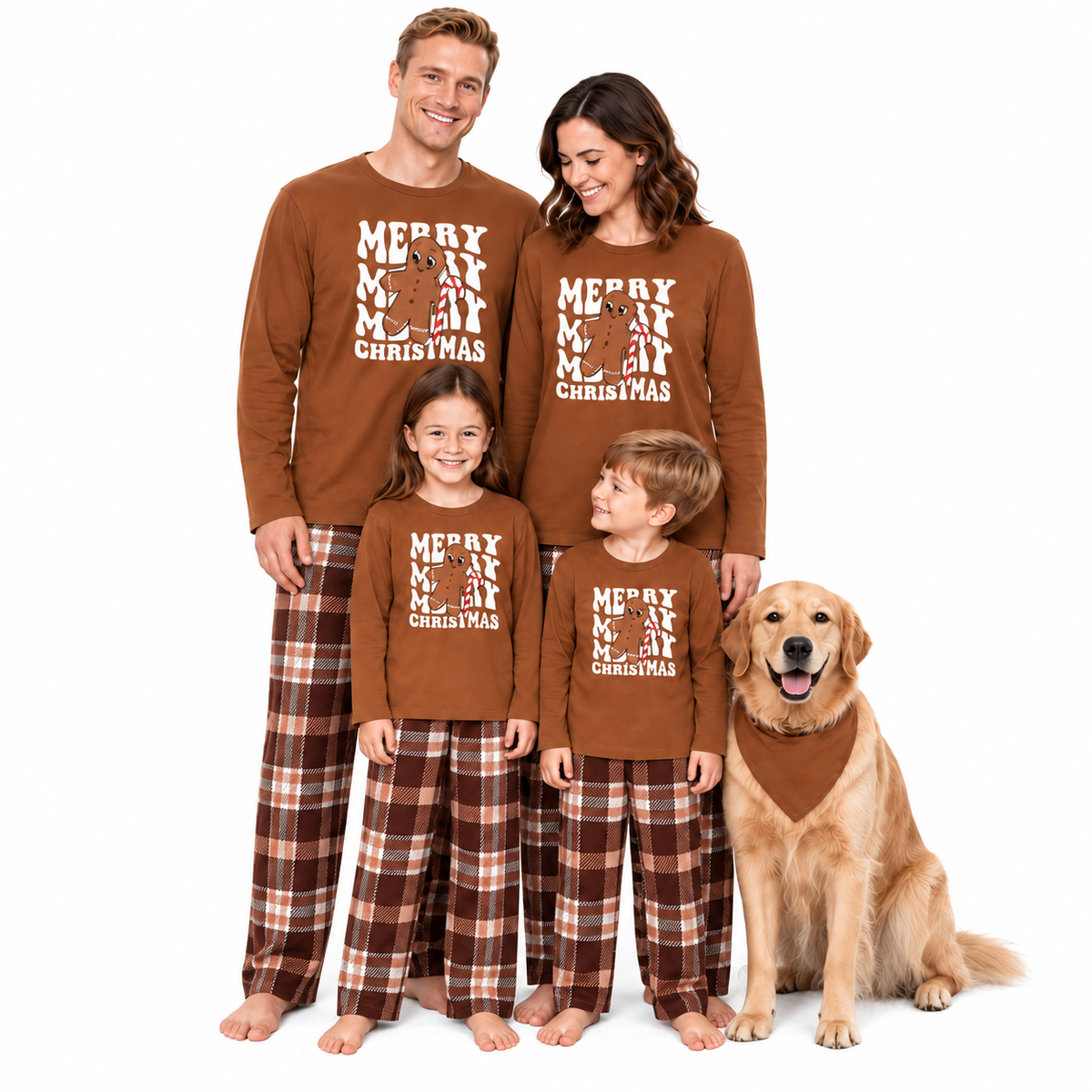 Gingerbread Brown Plaid Family Matching Pajamas