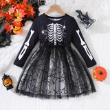 Girls' Halloween Skeleton Spider Web Tutu Dress