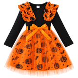Pumpkin & Bat Print Tulle Princess Dress