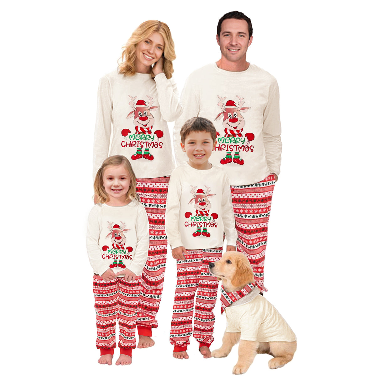 Cartoon Christmas Reindeer Matching Christmas Pajamas