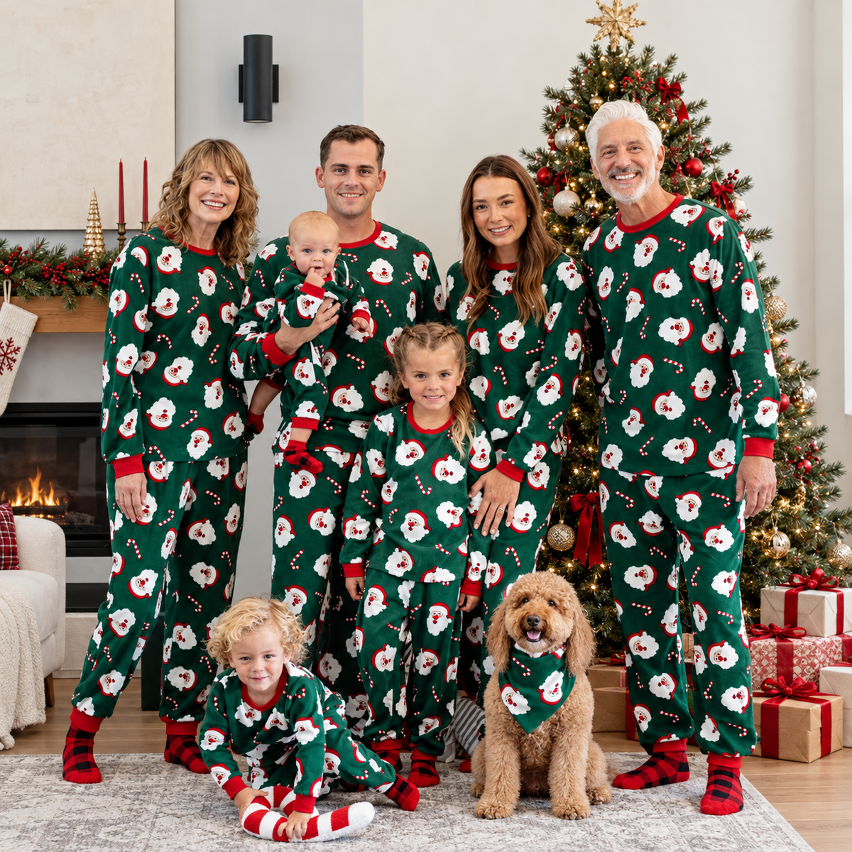 Green Santa Claus Family Matching Christmas Pajamas