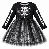 Girls' Halloween Skeleton Spider Web Tutu Dress
