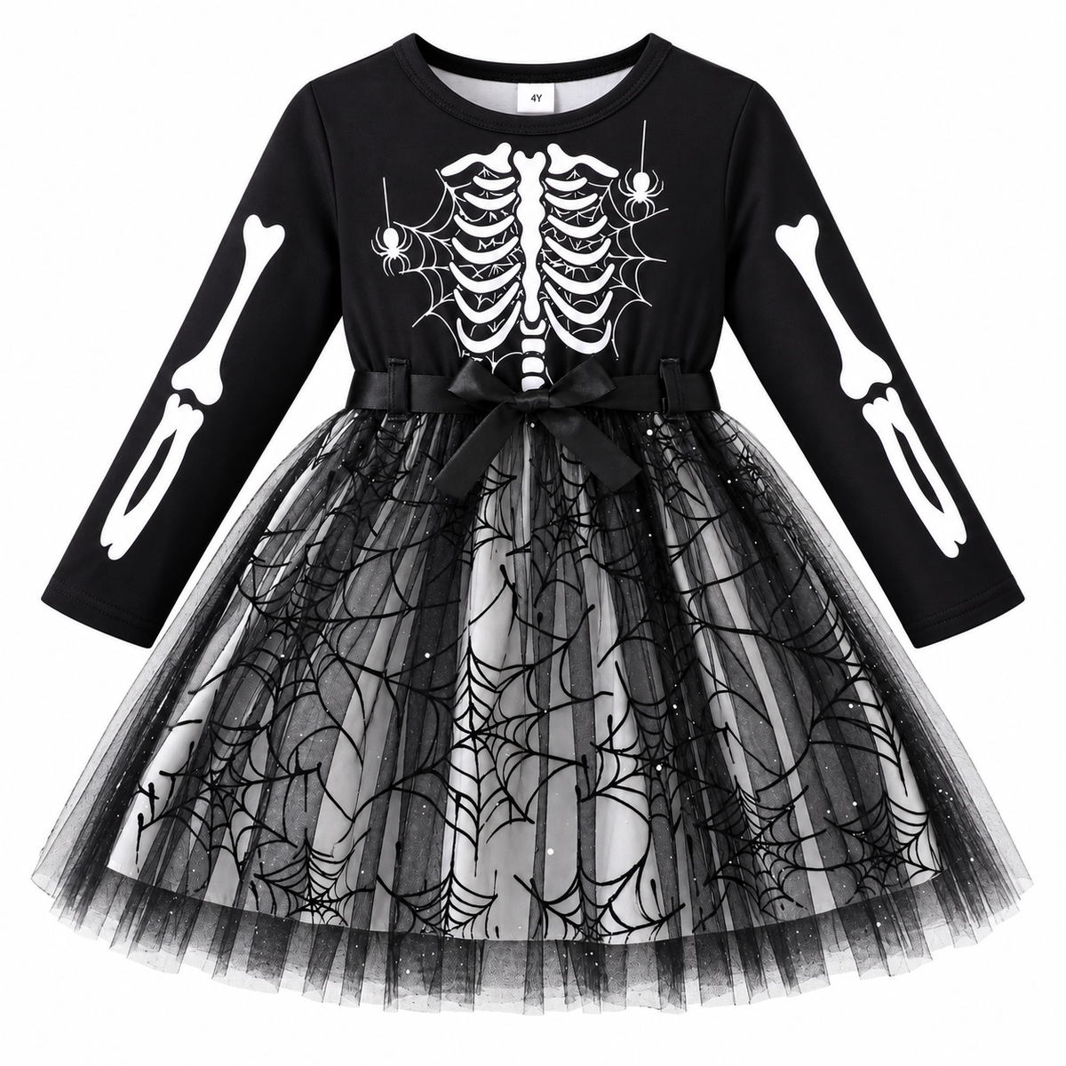 Girls' Halloween Skeleton Spider Web Tutu Dress