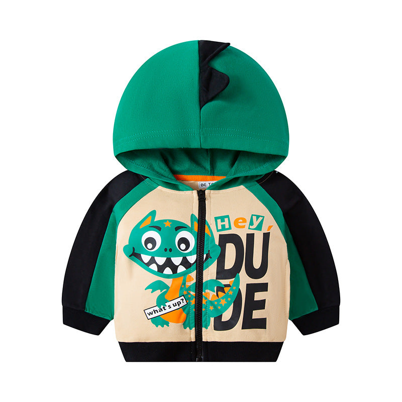 Boys Cute Dinosaur Printed Zip Up Hoodie