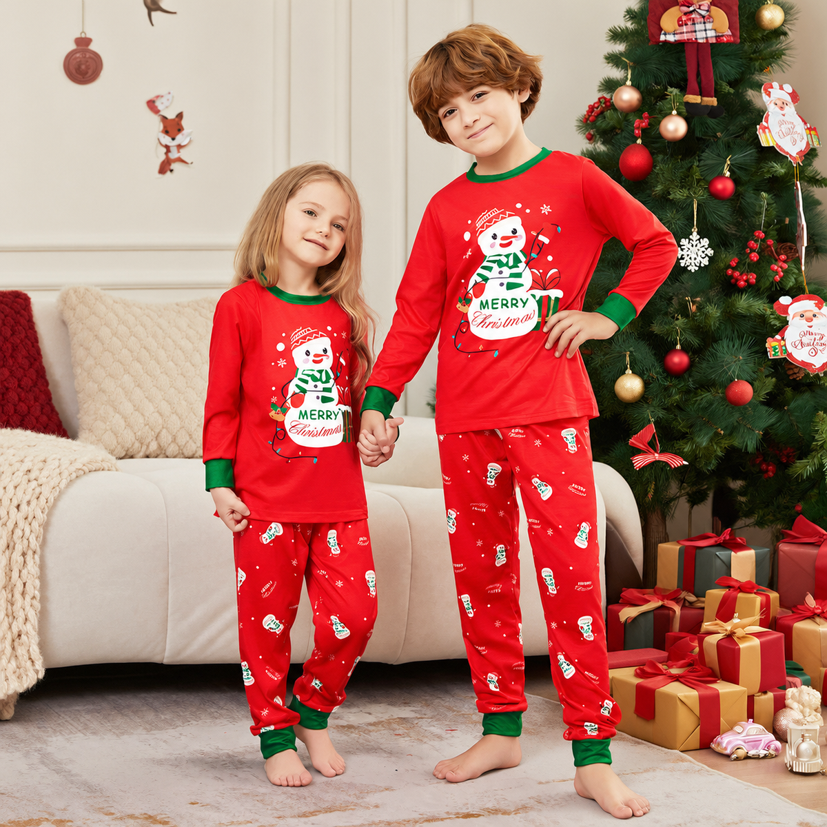 White Snowman Family Matching Christmas Pajamas
