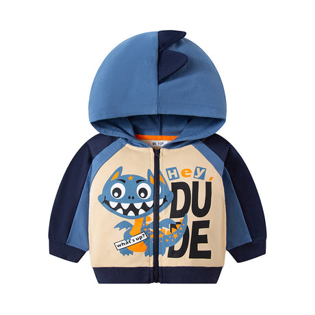 Boys Cute Dinosaur Printed Zip Up Hoodie