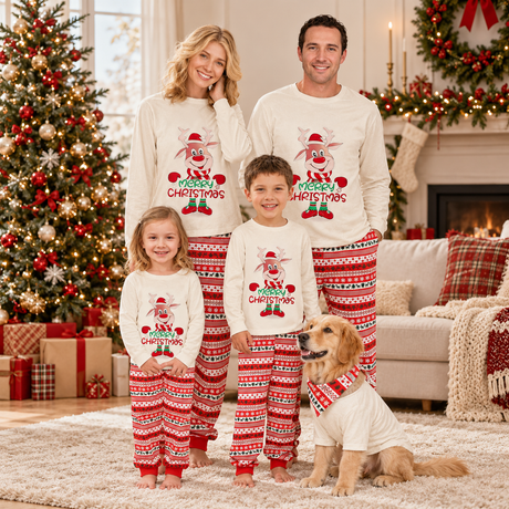 Cartoon Christmas Reindeer Matching Christmas Pajamas