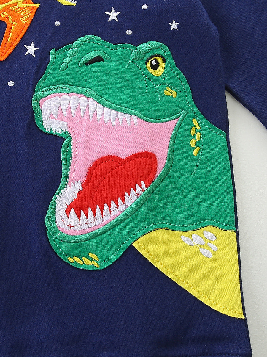 Boys' Dinosaur Embroidered Sweatshirt & Jogger Set 2-Piece Outfit