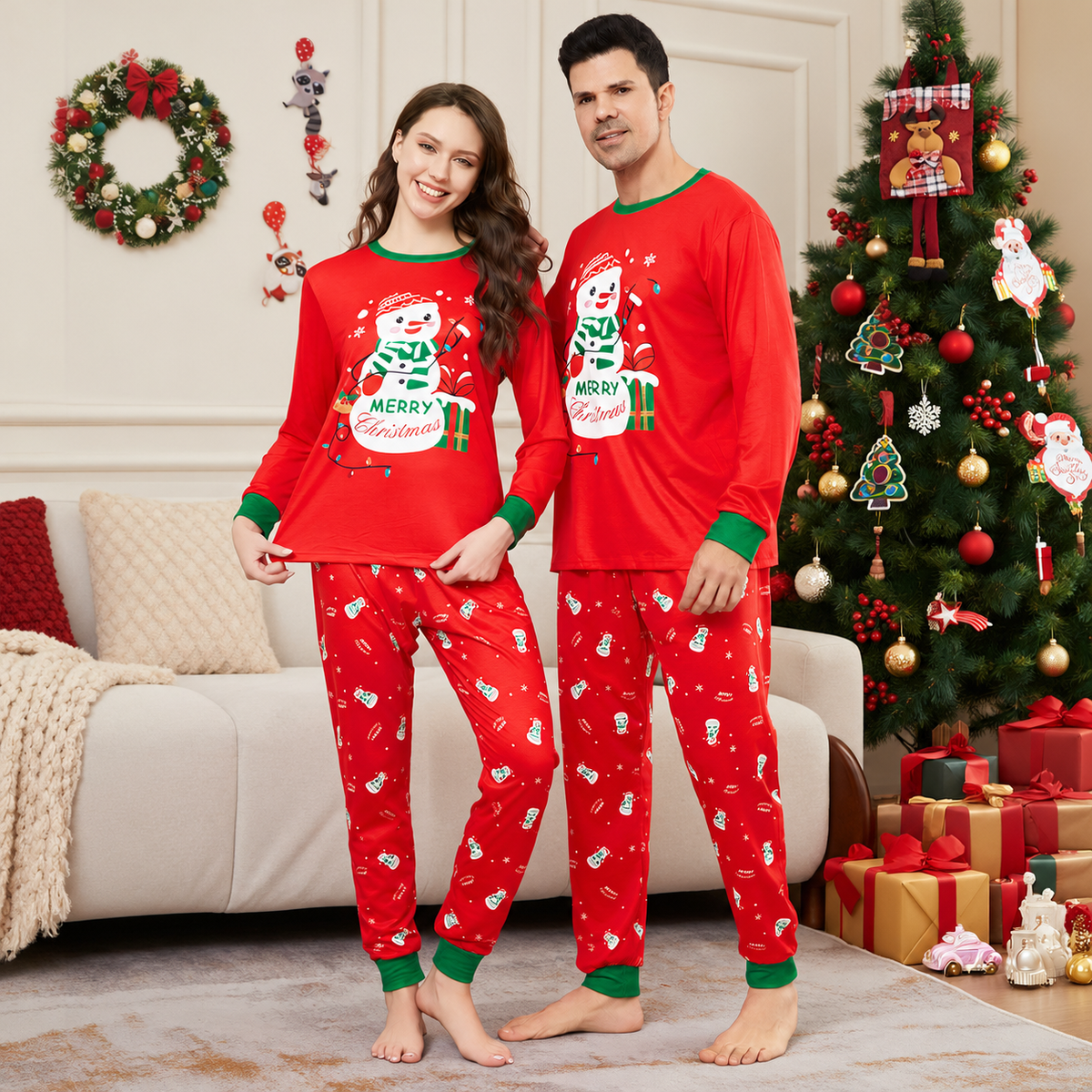 White Snowman Family Matching Christmas Pajamas