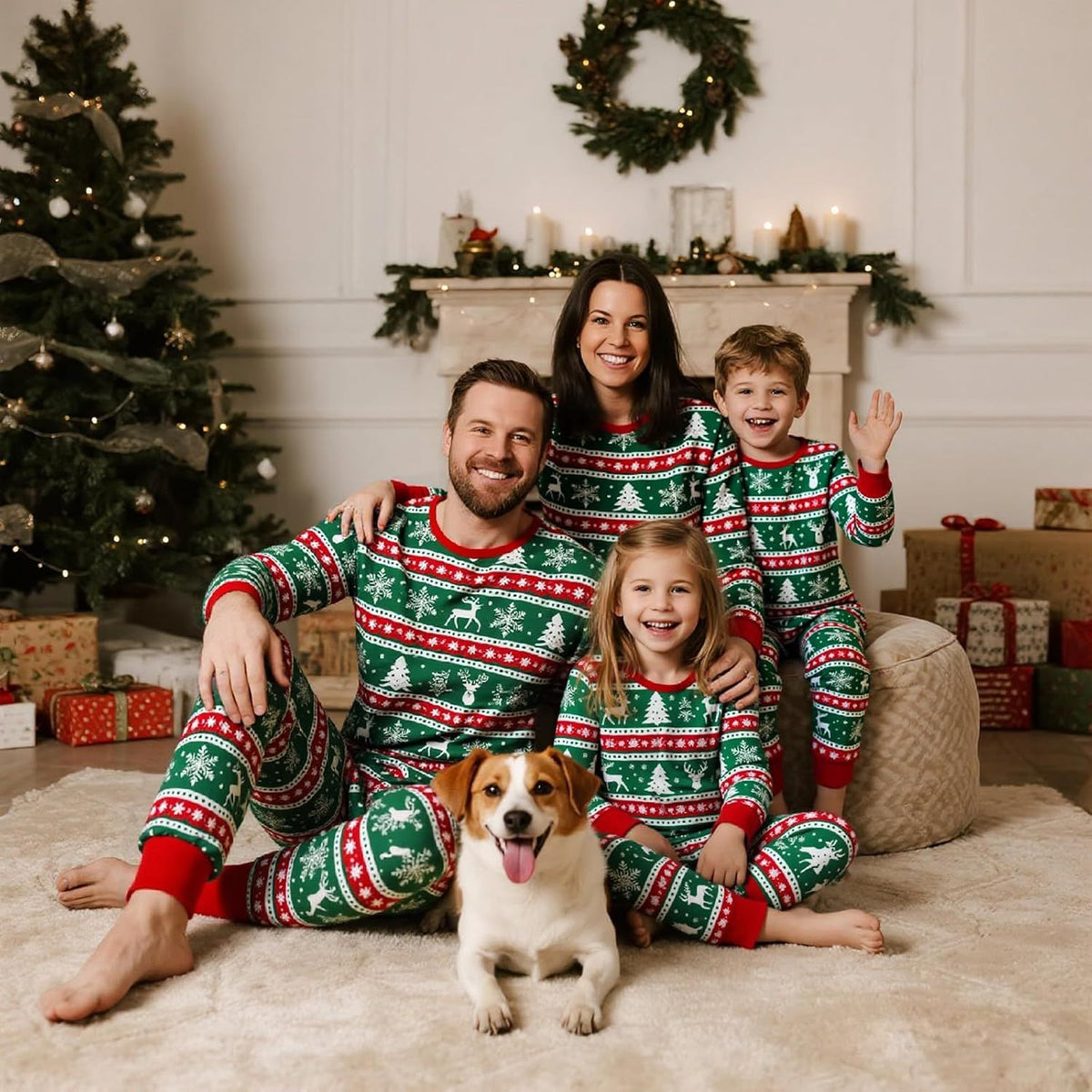 Cartoon Snowflake Reindeer Family Matching Christmas Pajamas