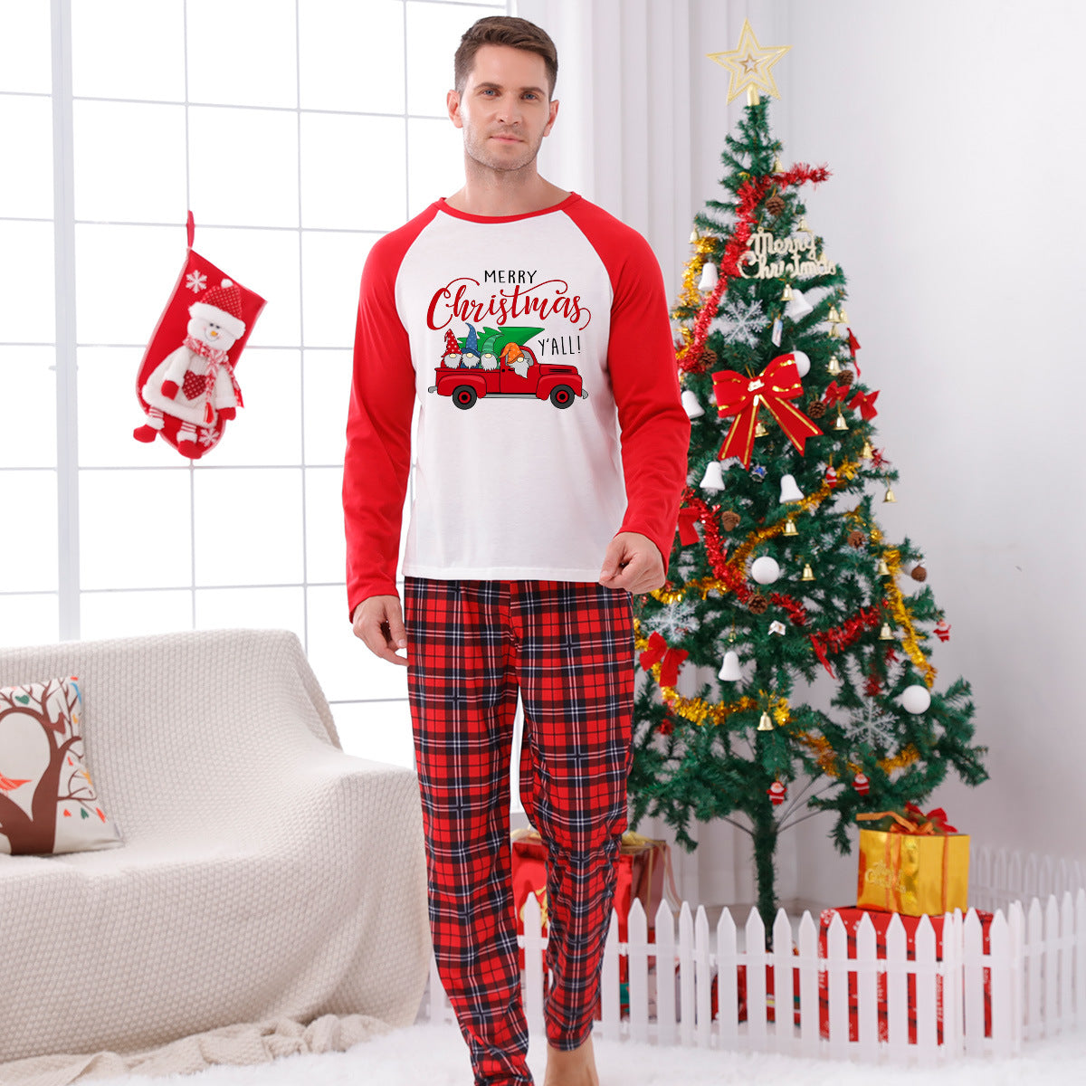 Classic Plaid Car Matching Christmas Pajamas