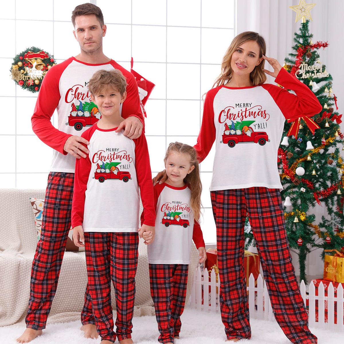 Classic Plaid Car Matching Christmas Pajamas
