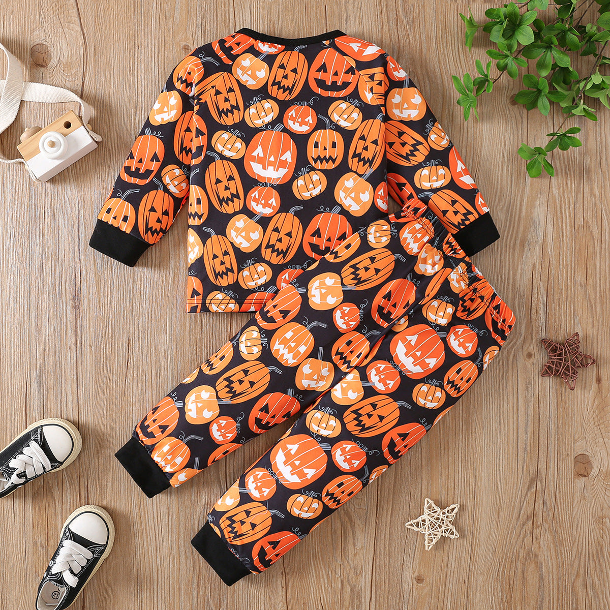 All-Over Pumpkin Print Long Sleeve Top & Pants Set