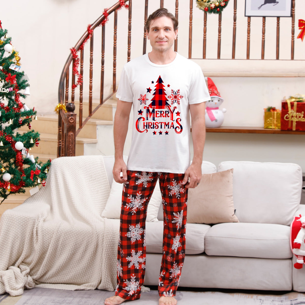 Christmas Reindeer Snowflakes Matching Christmas Pajamas