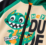 Boys Cute Dinosaur Printed Zip Up Hoodie