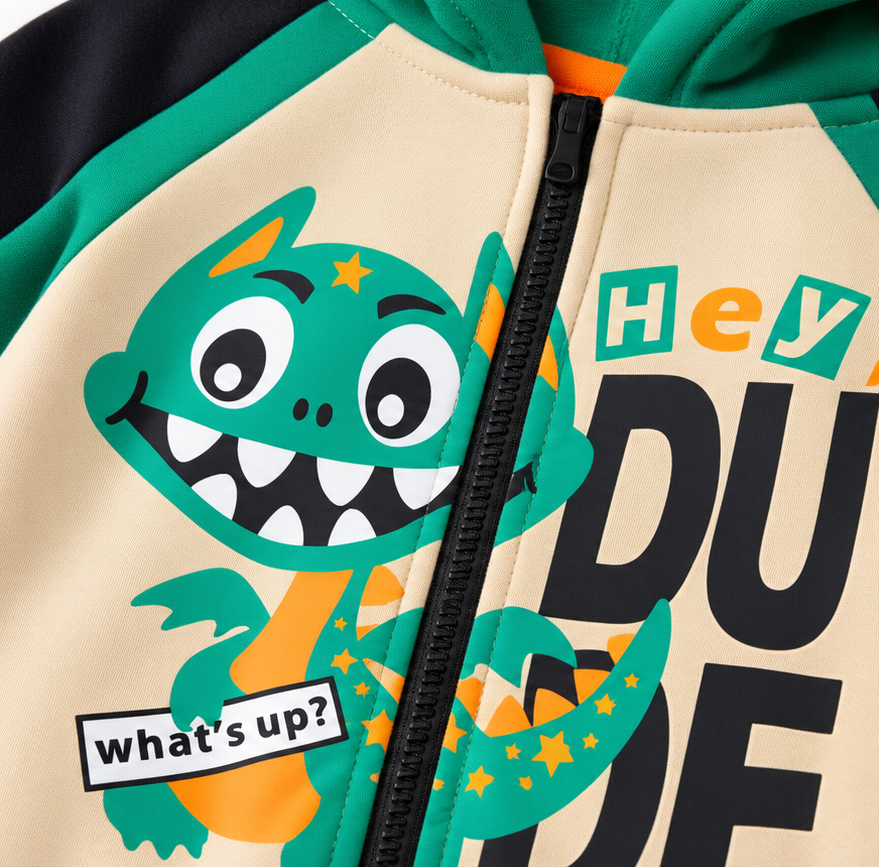 Boys Cute Dinosaur Printed Zip Up Hoodie