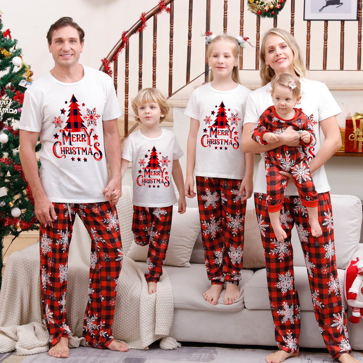 Christmas Reindeer Snowflakes Matching Christmas Pajamas