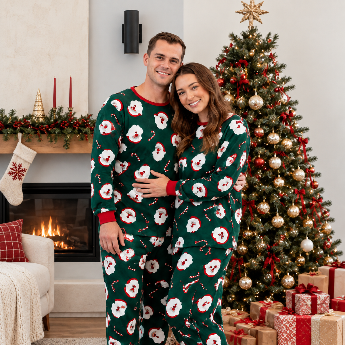 Green Santa Claus Family Matching Christmas Pajamas