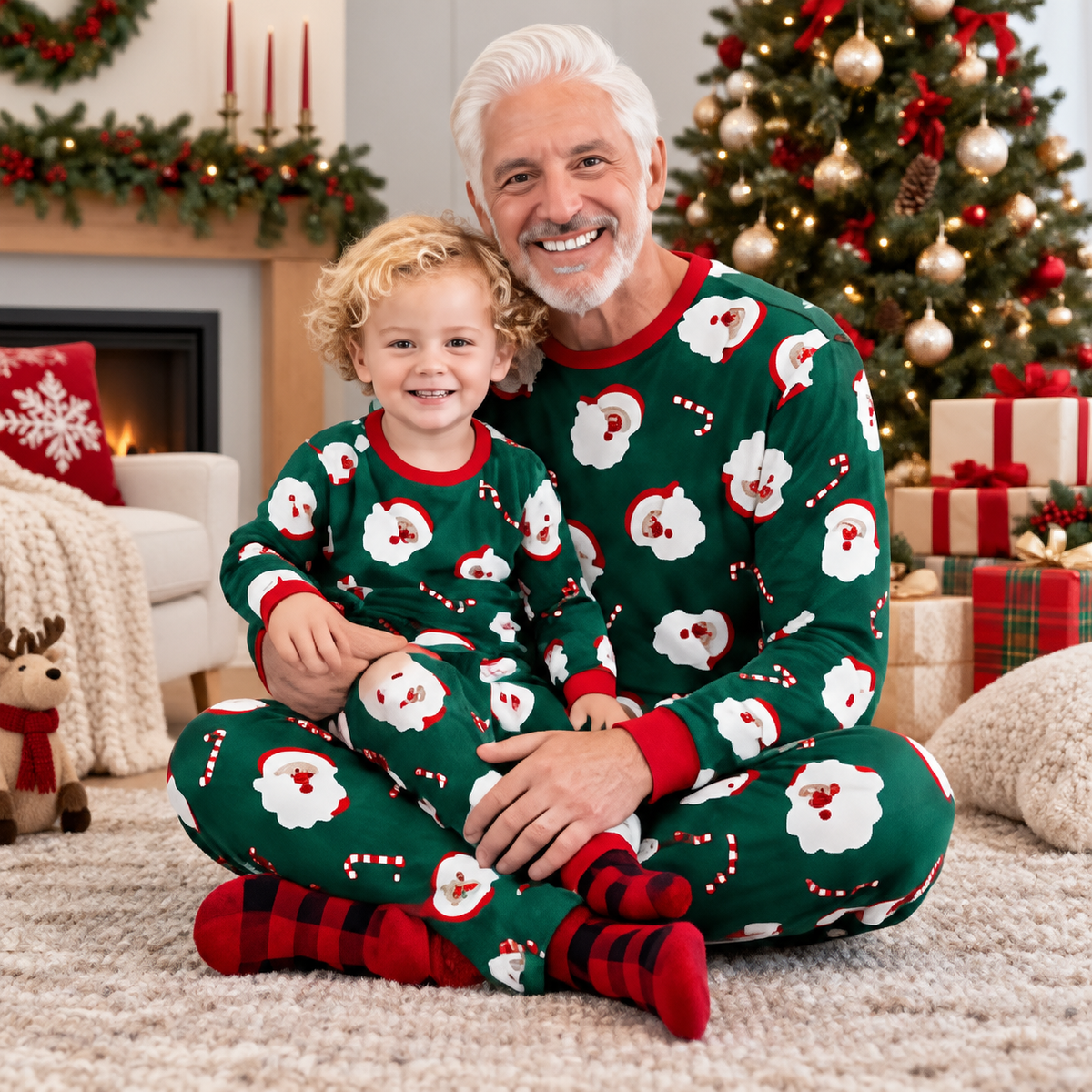 Green Santa Claus Family Matching Christmas Pajamas