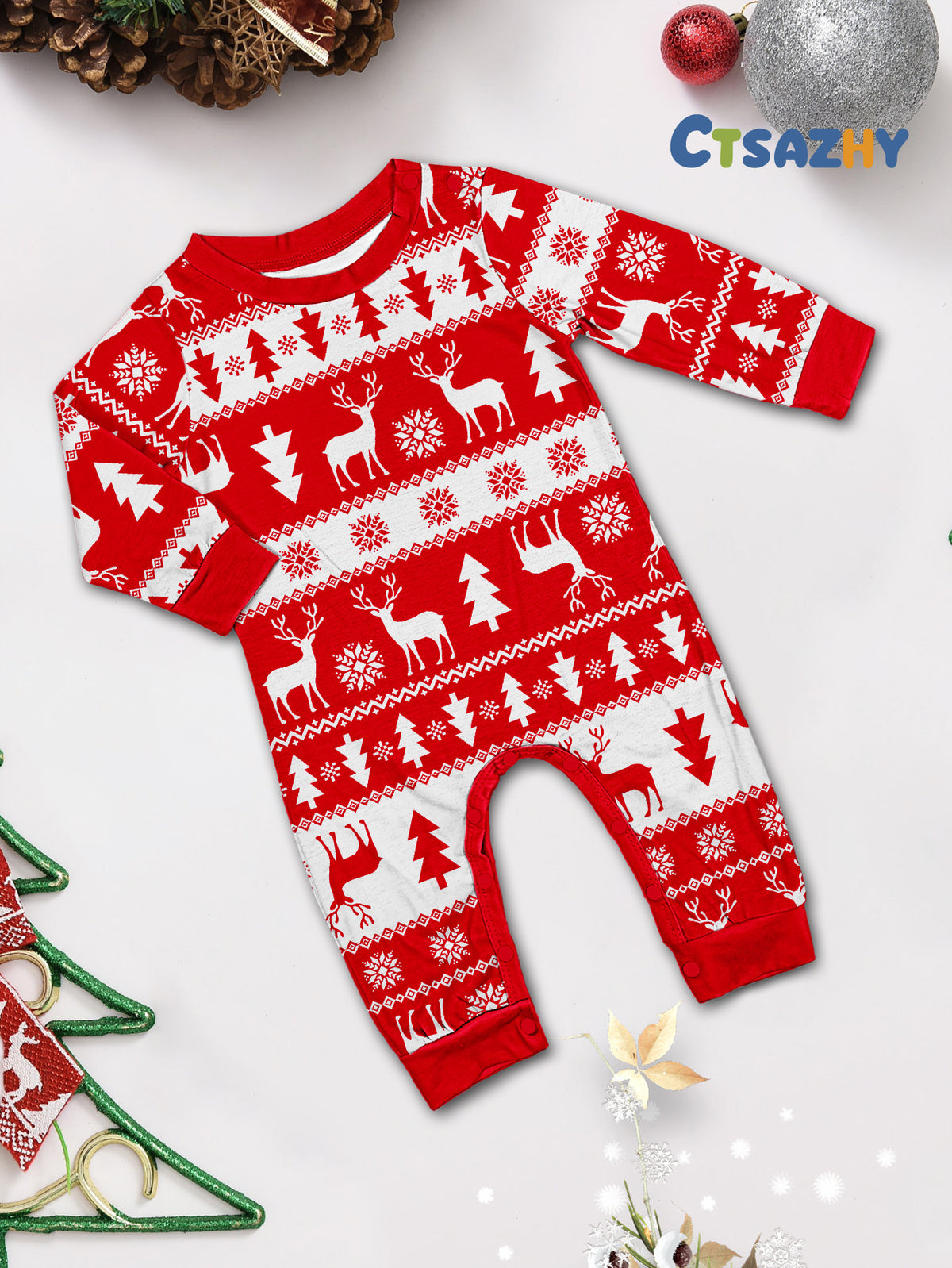 Red Christmas Tree Reindeer Family Matching Christmas Pajamas
