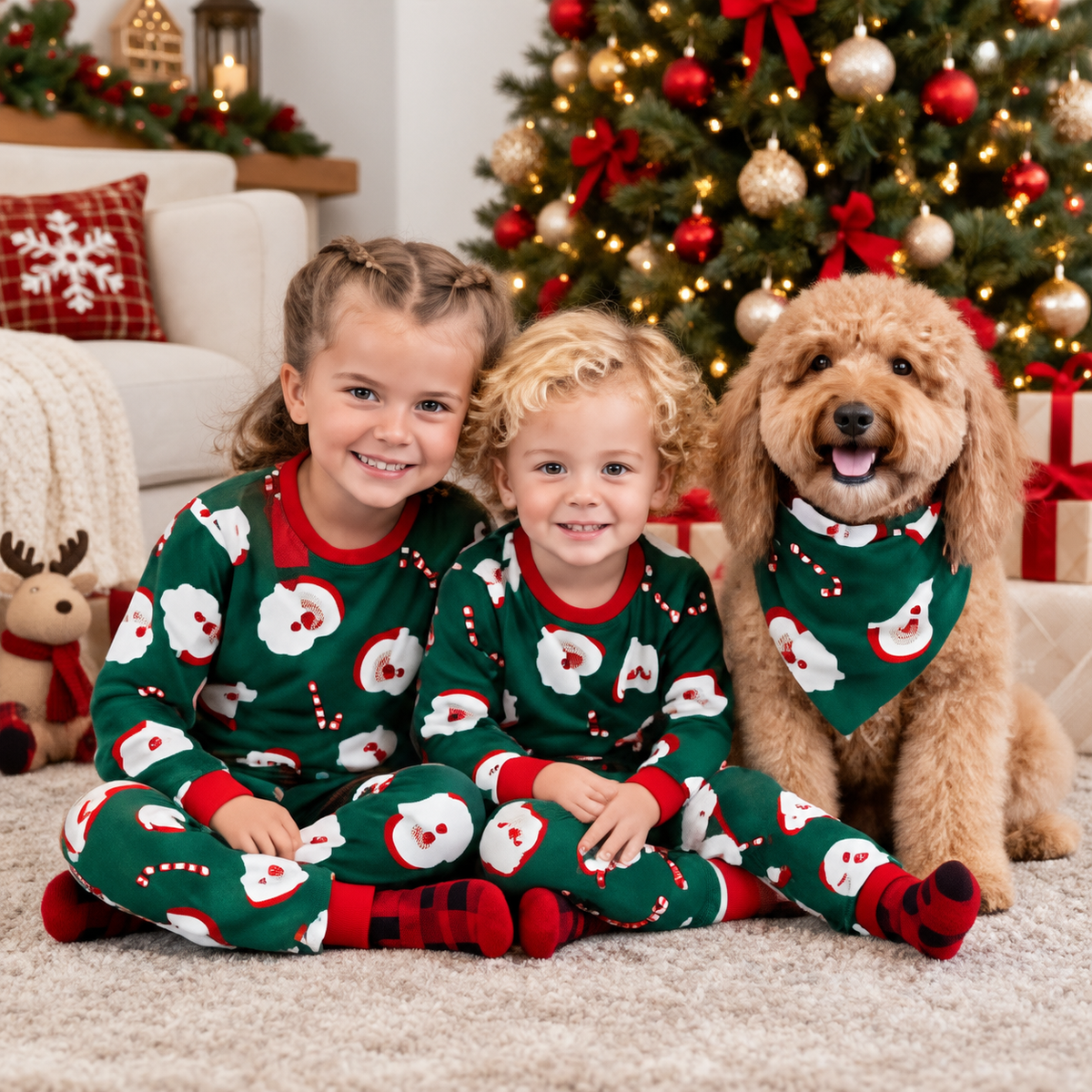 Green Santa Claus Family Matching Christmas Pajamas