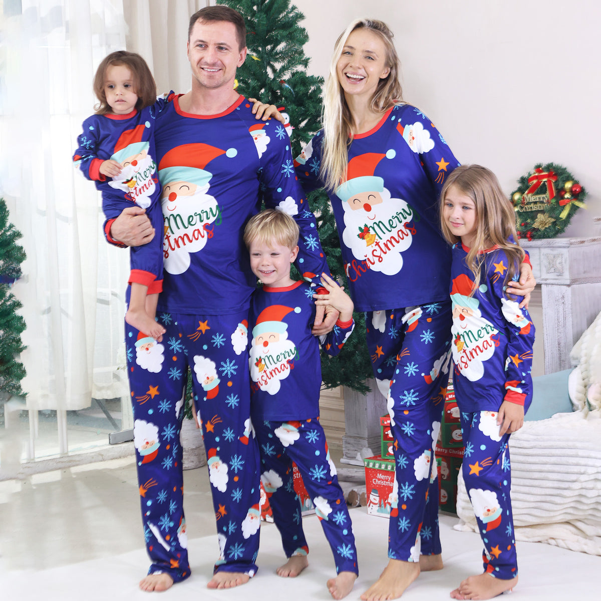 Santa Claus Snowflakes Matching Christmas Pajamas