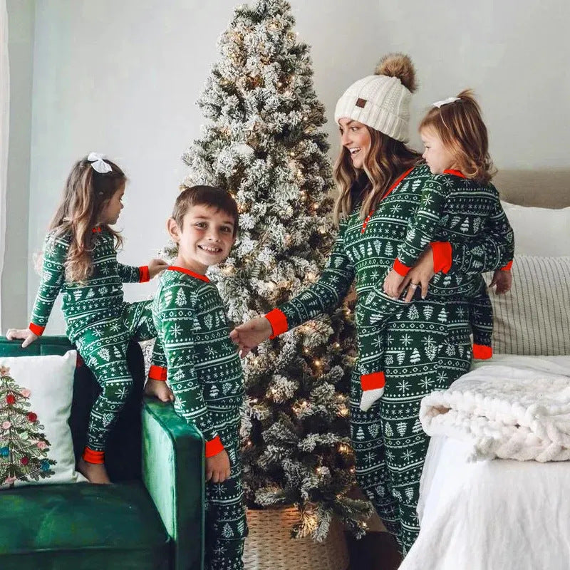 Green Christmas Print Family Matching Christmas Pajamas