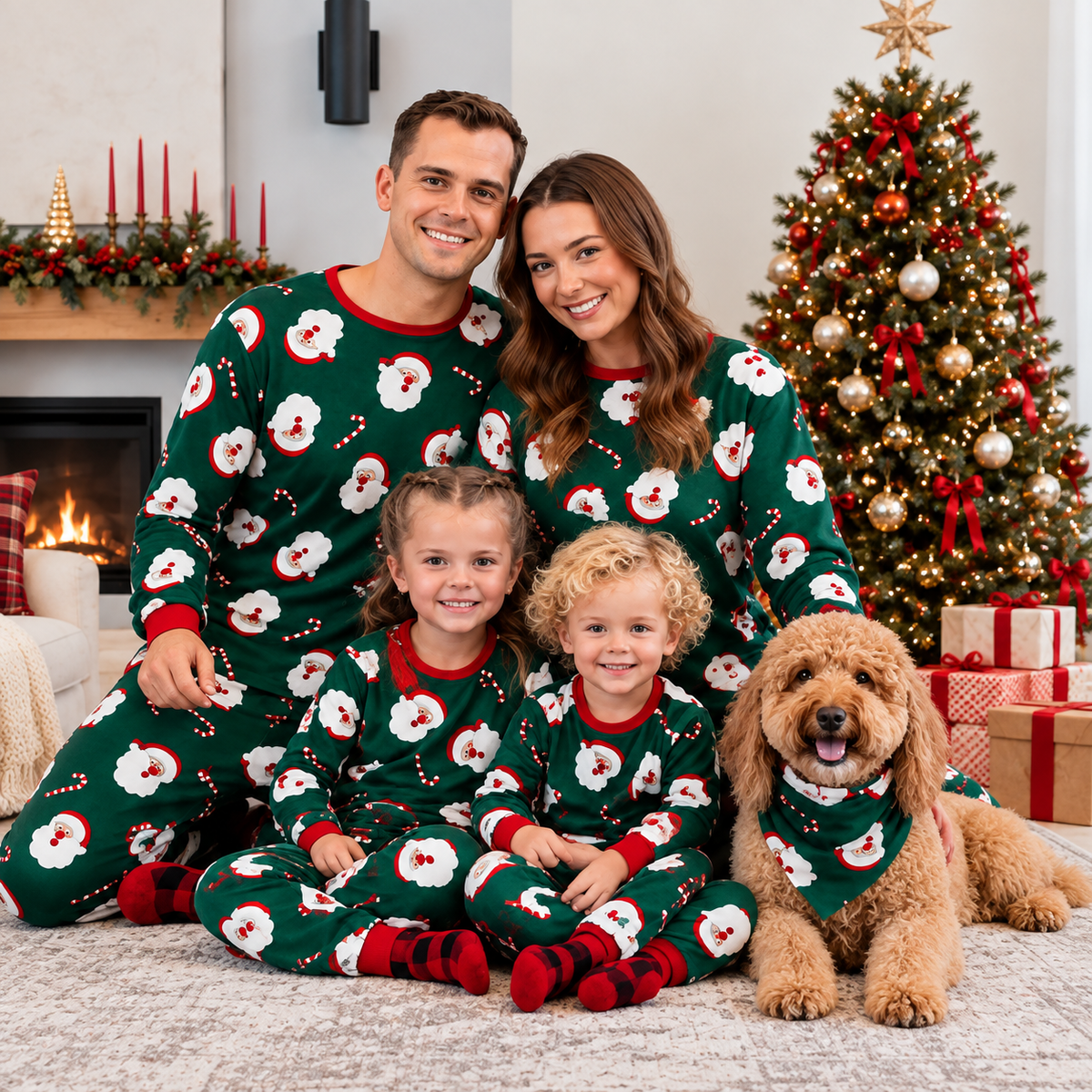 Green Santa Claus Family Matching Christmas Pajamas
