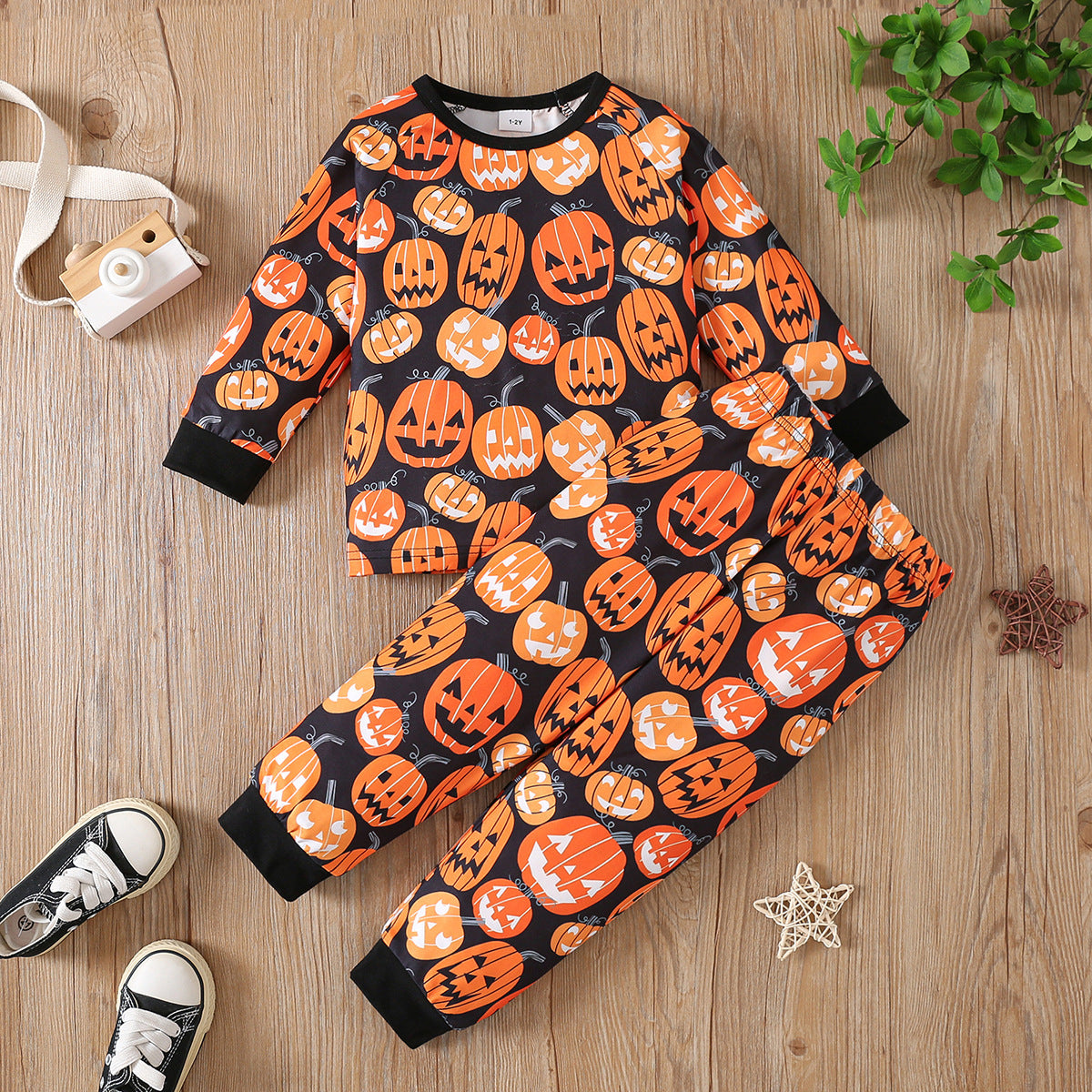 All-Over Pumpkin Print Long Sleeve Top & Pants Set