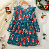 Girls' Christmas Gingerbread & Candy Cane Print Dress