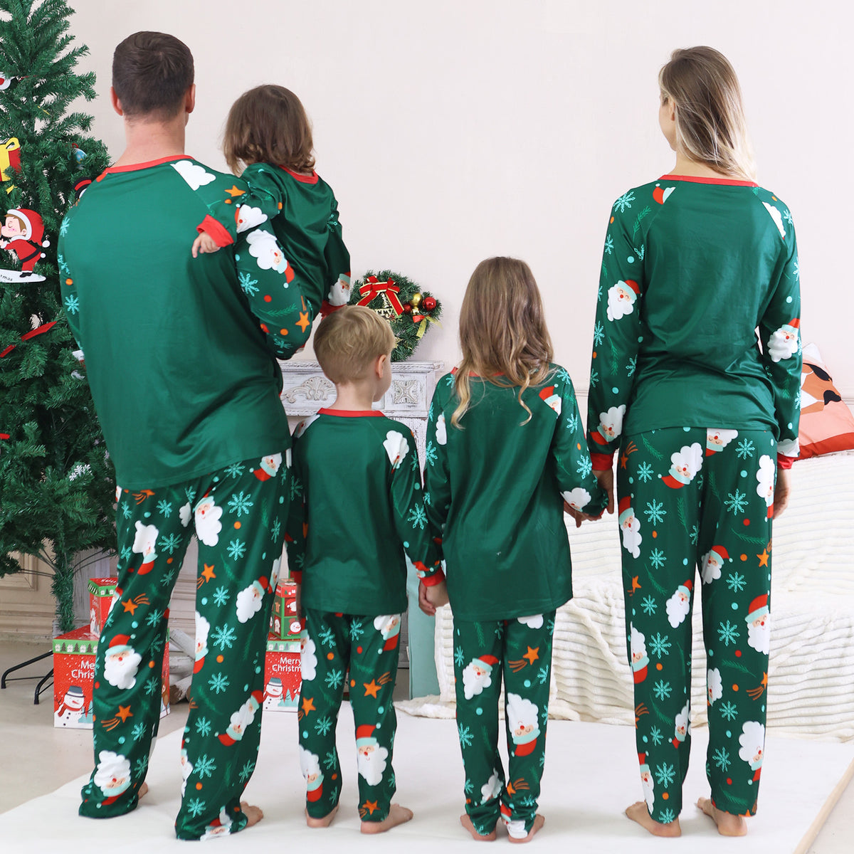 Santa Claus Snowflakes Matching Christmas Pajamas