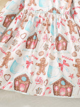 Girls' Christmas Gingerbread & Candy Cane Print Dress