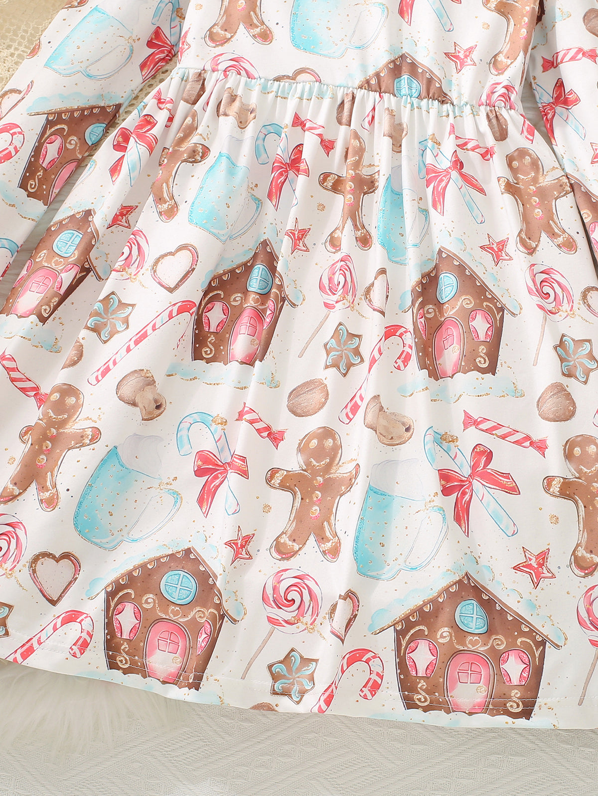 Girls' Christmas Gingerbread & Candy Cane Print Dress